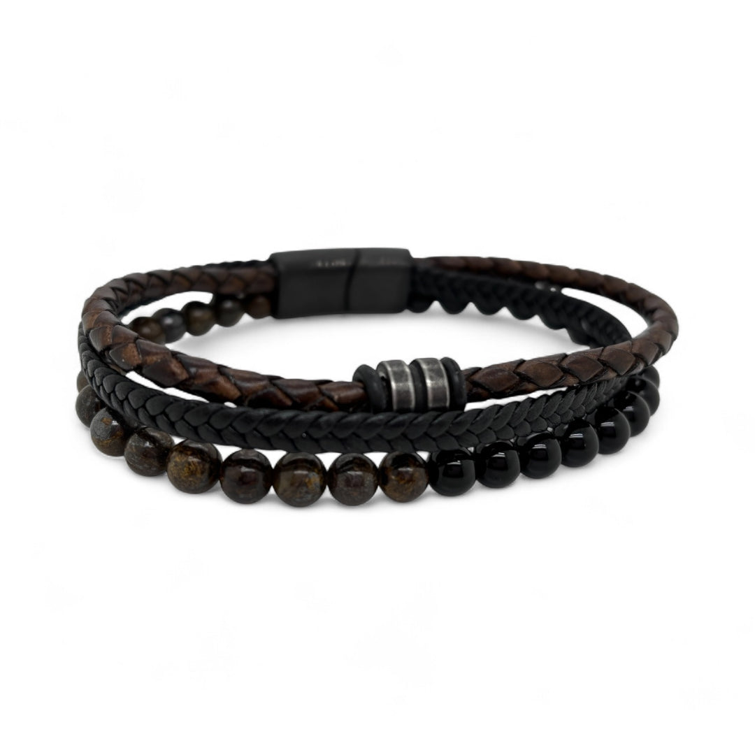 Revolution Brown & Black Leather and Bead Bracelet