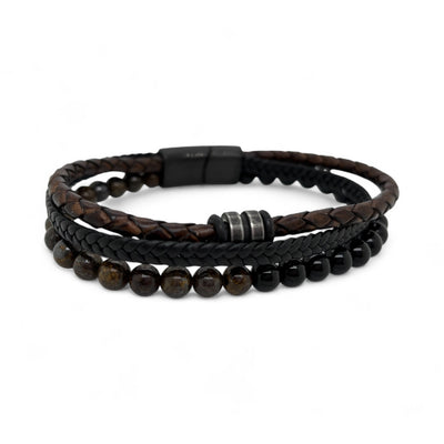 Revolution Brown & Black Leather and Bead Bracelet