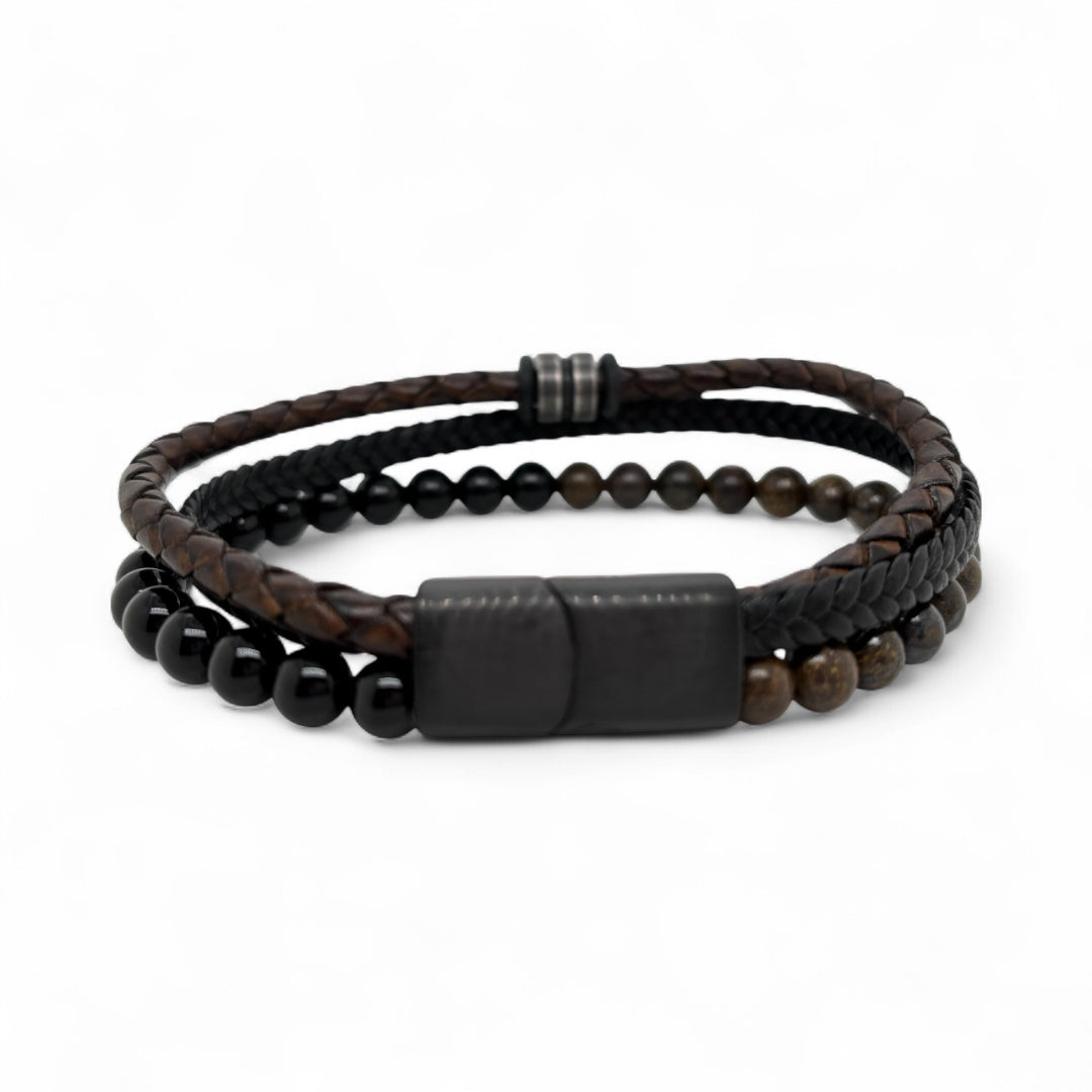 Revolution Brown & Black Leather and Bead Bracelet
