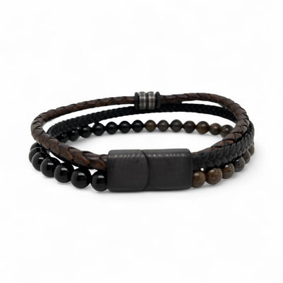 Revolution Brown & Black Leather and Bead Bracelet