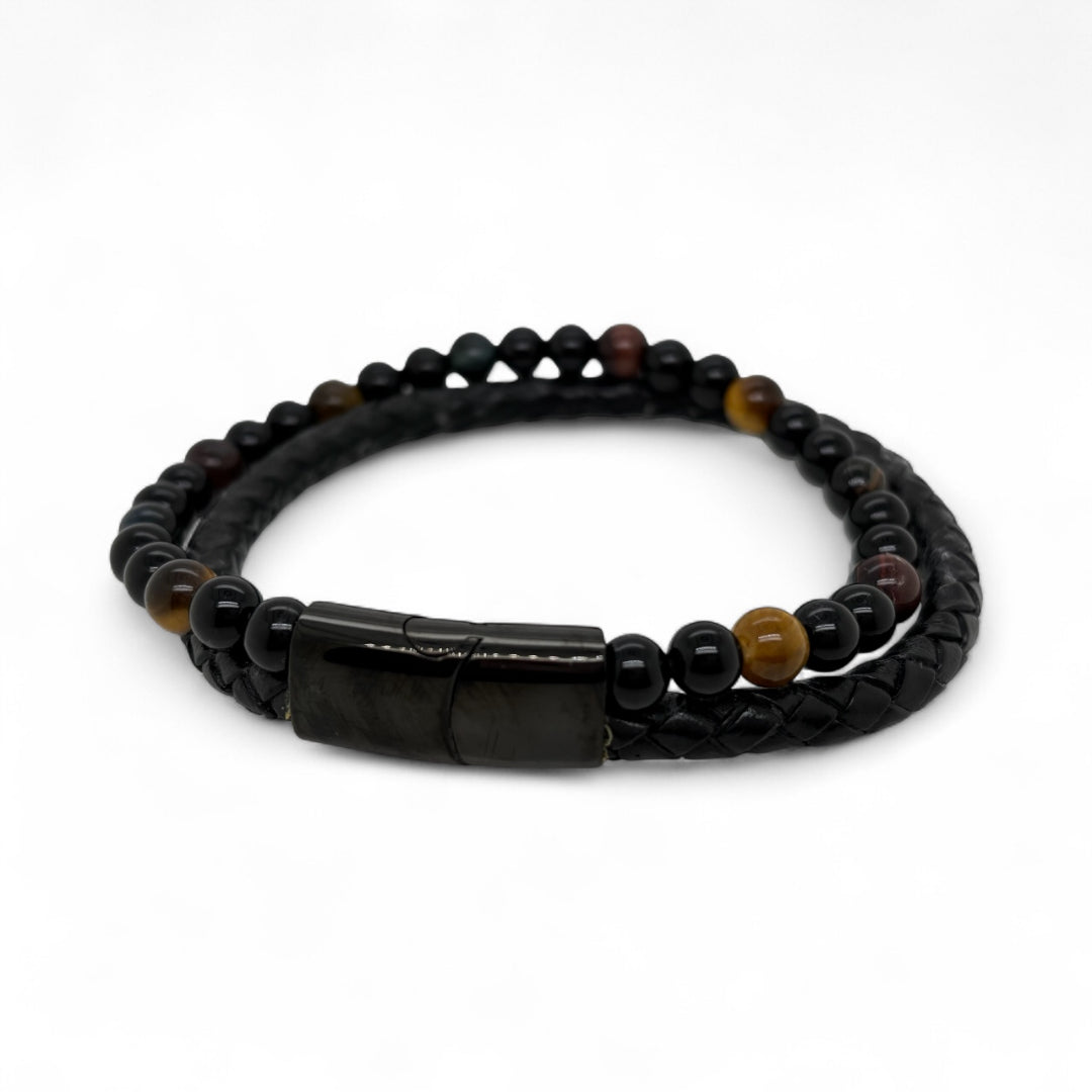 Revolution Black Leather & Mixed Bead Bracelet