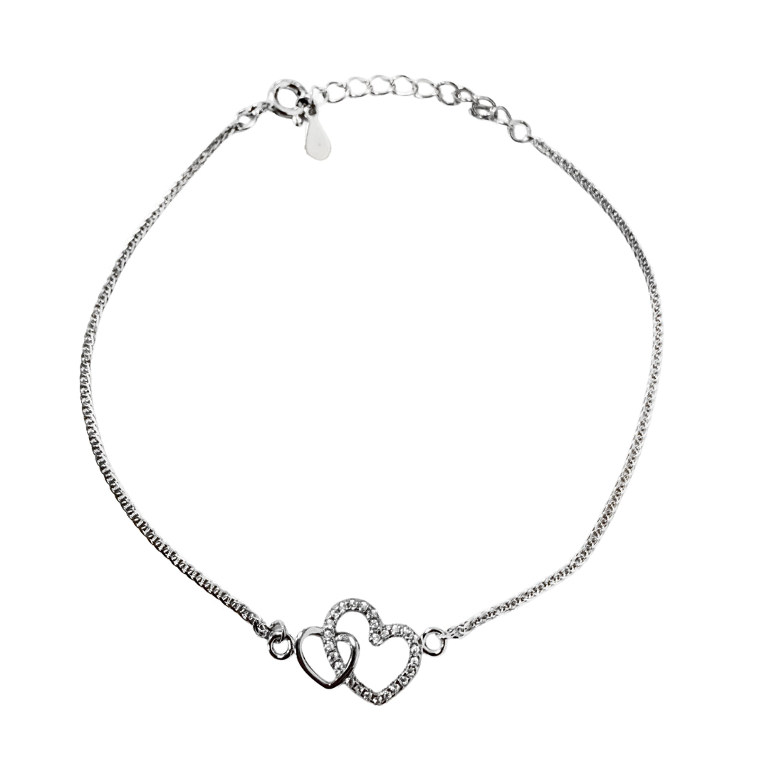 Double Heart Sterling Silver CZ Bracelet