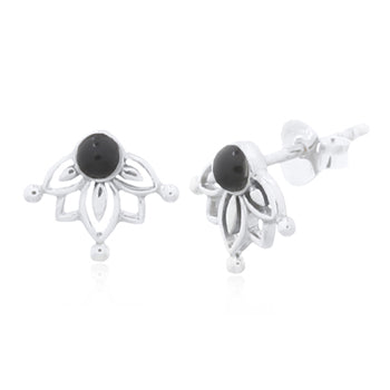 Luna 'Leda' Stud Earrings | Sterling Silver | Onyx