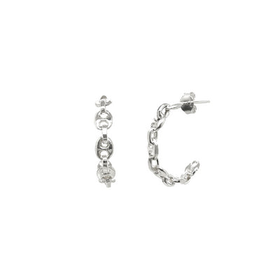 Anchor Chain Silver Hoop Earrings