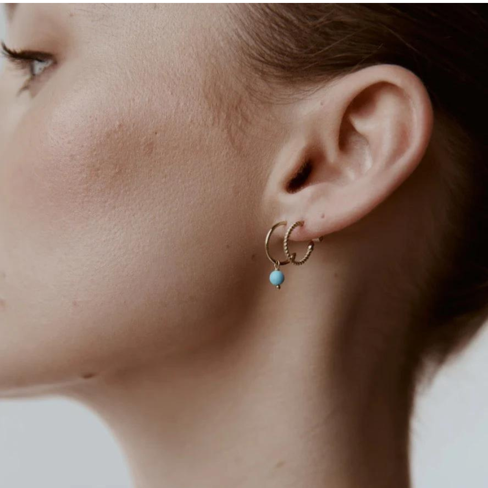 Silk Steel Mini Turquoise Hoop Earrings Silver