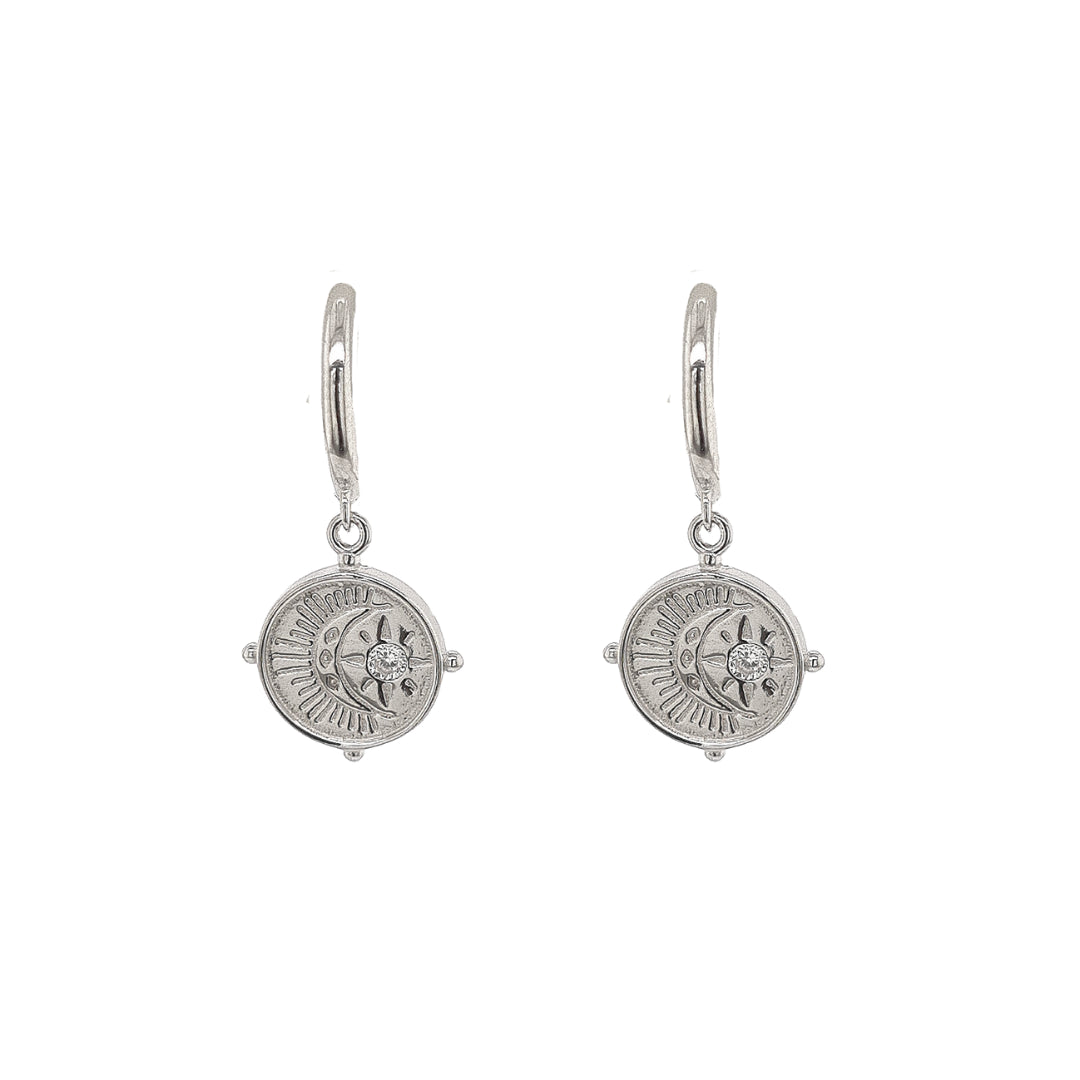 Luna 'Umbriel' Star & Moon Disc CZ Hoop Earrings