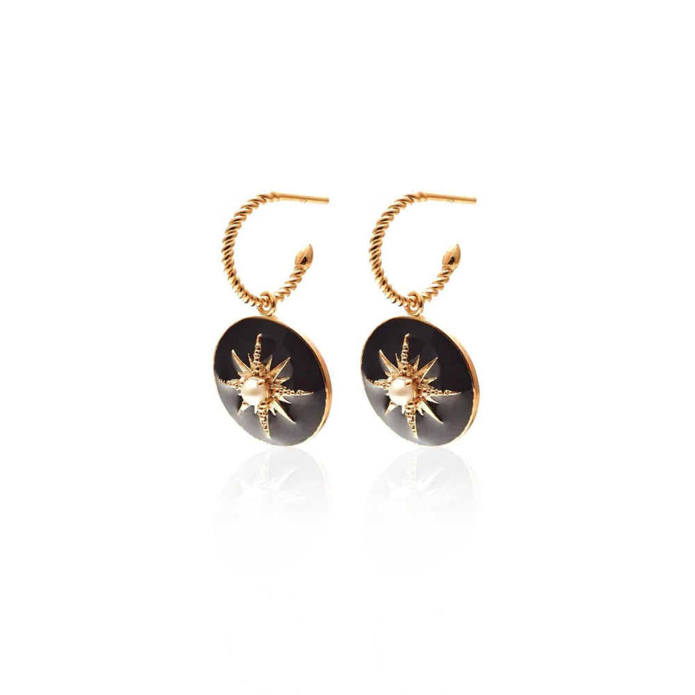 Silk & Steel Black Enamel Gold Noire Earrings