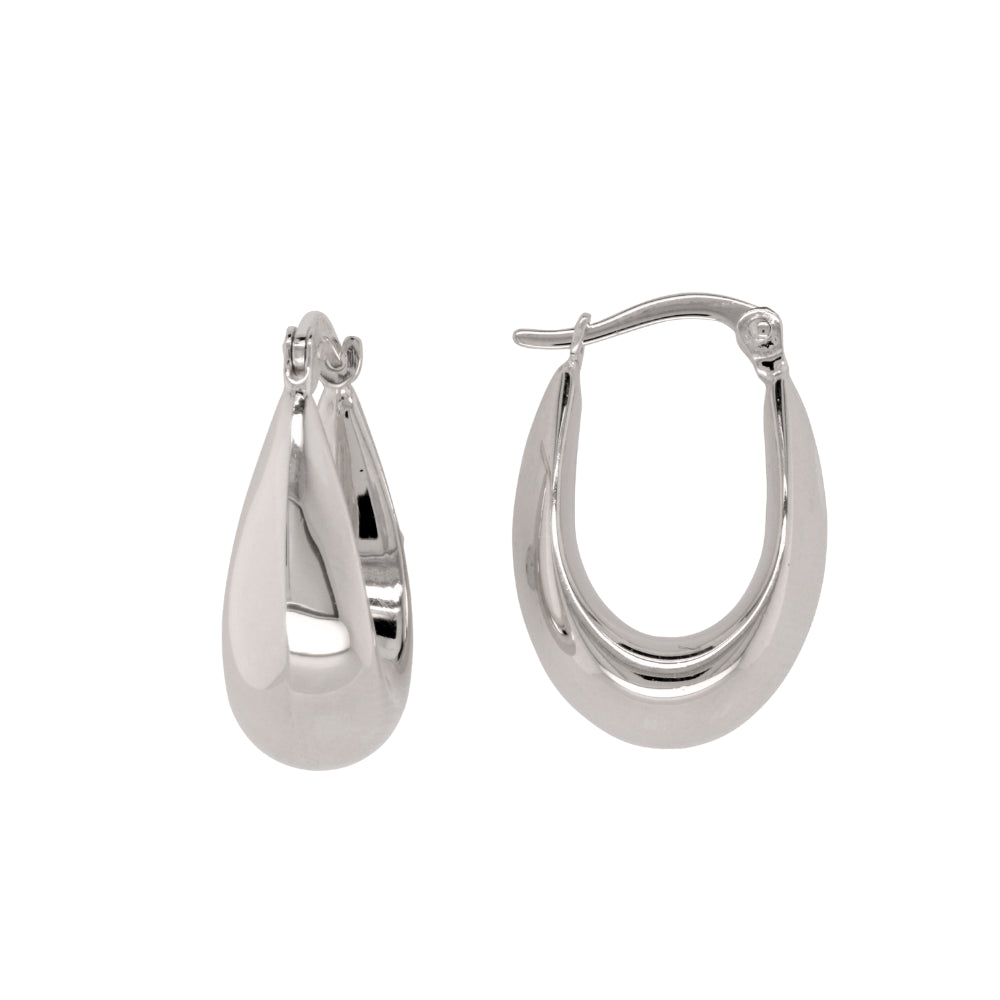 9k White Gold Sterling Silver Bonded Tear Drop Hoop Earrings