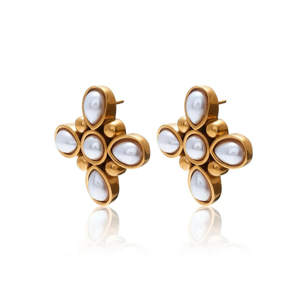 Silk & Steel Soleil Faux Pearl Earrings | Steel | Gold