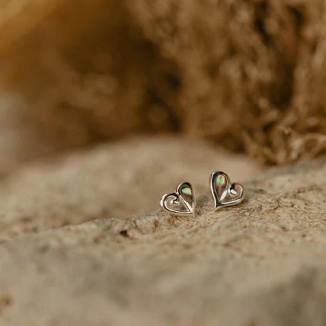 Evolve | Mini Paua Heart | Silver | Stud Earrings