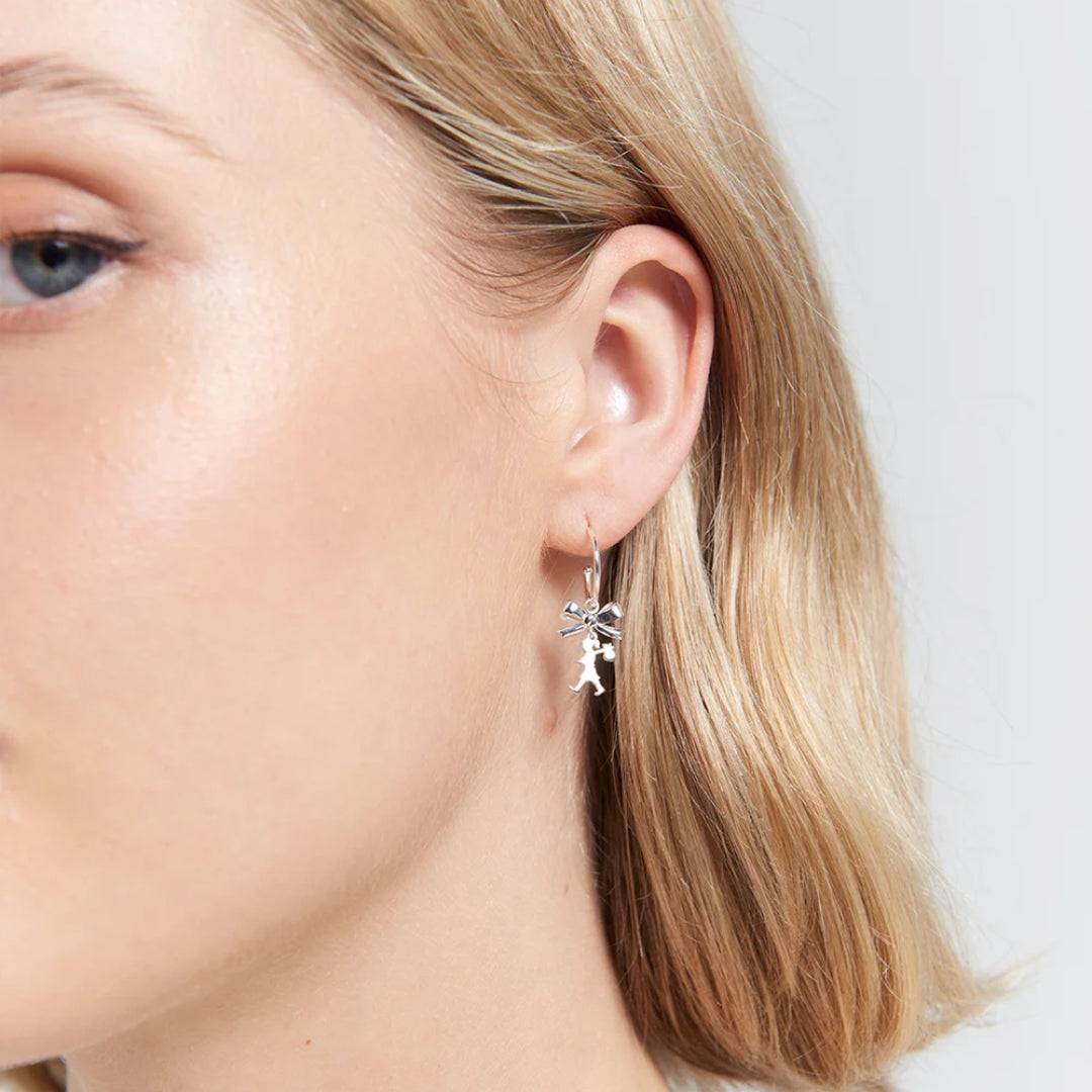 Karen Waker Botanicals Karen Walker Mini Girl with Bow Silver and Yellow Gold Hoop Earrings Precious Metals