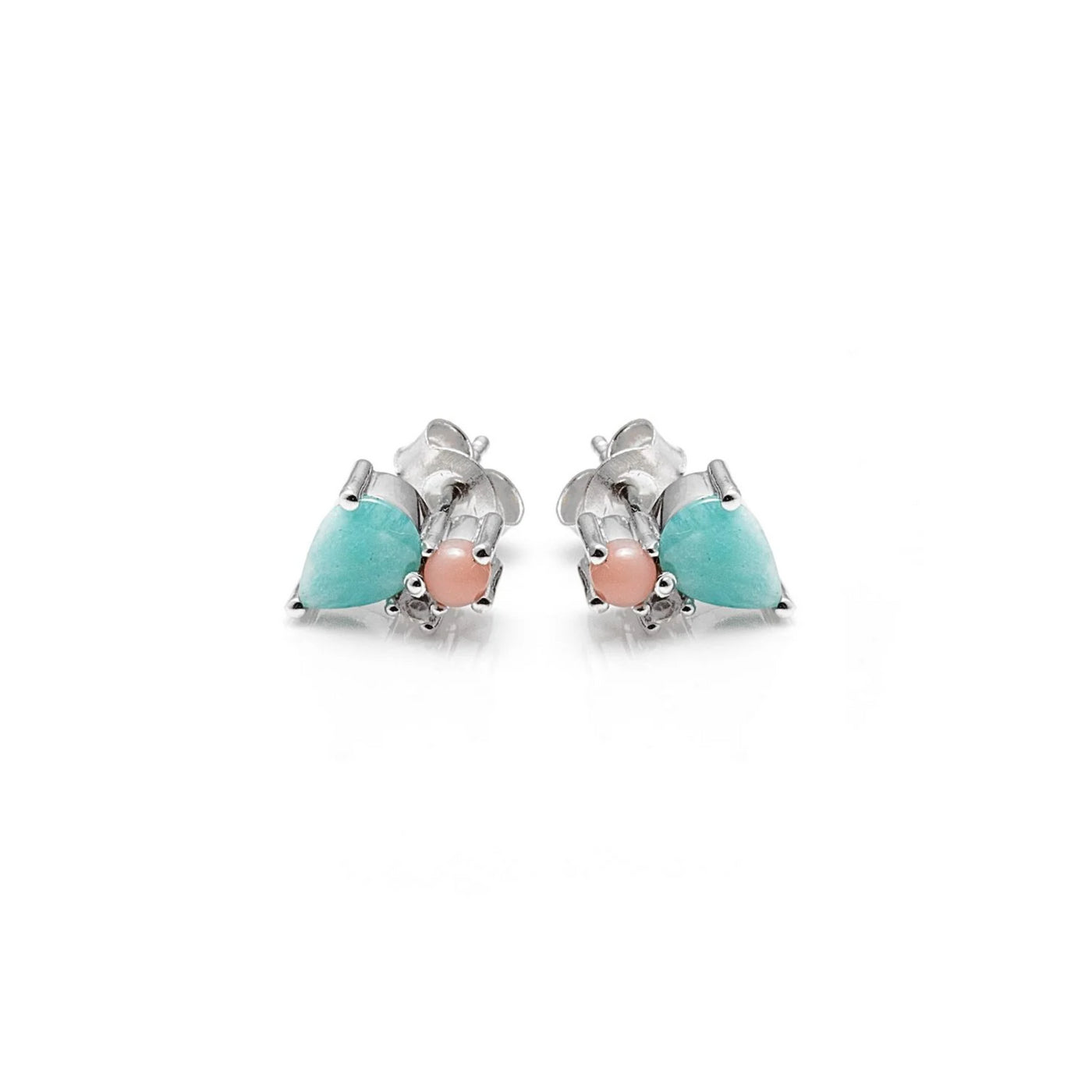 Silk and Steel | Bloom | Amazonite, Rose Qaurtz and Opal | Studs