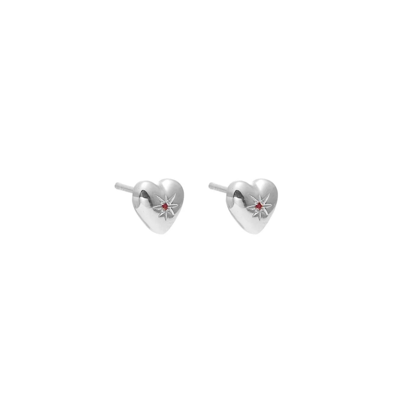 Silk & Steel | Petite Puffed Heart Stud Earrings | Ruby + STG