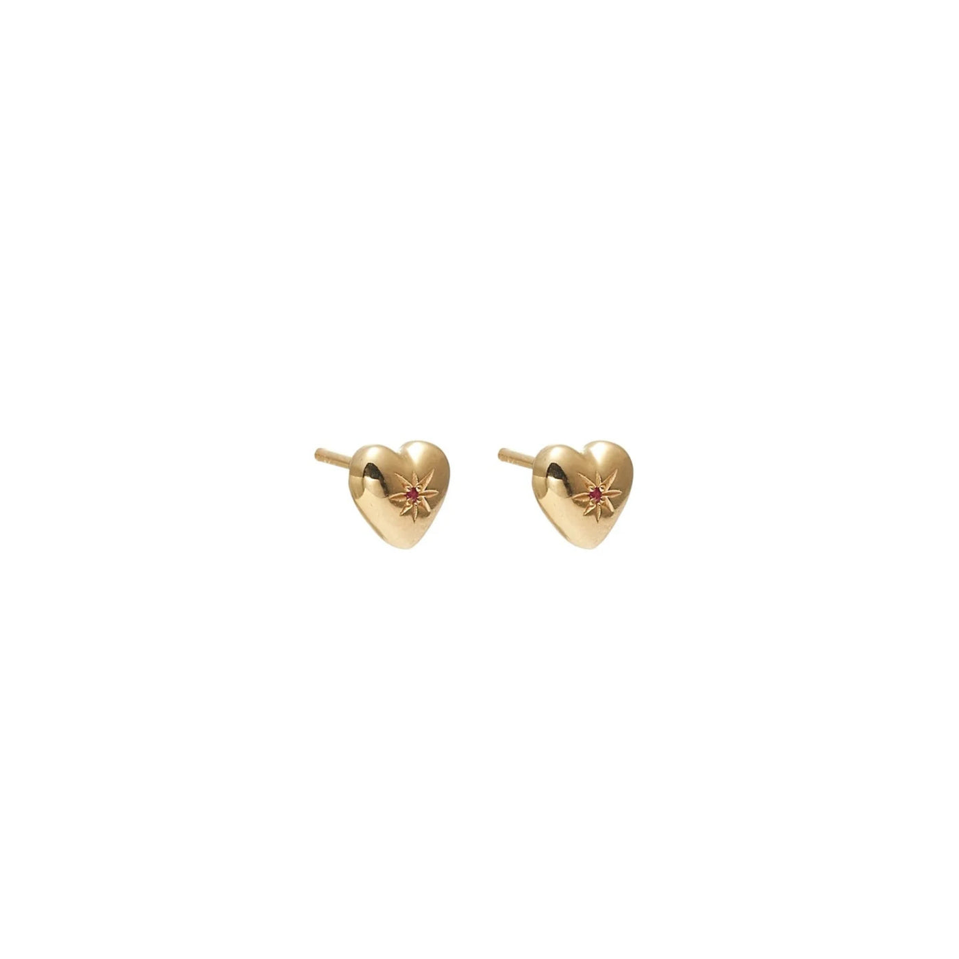 Silk & Steel | Petite Puffed Heart Stud Earrings | Ruby + YGP