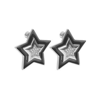 Silk & Steel Supernova Earrings Black Enamel + CZ + Silver