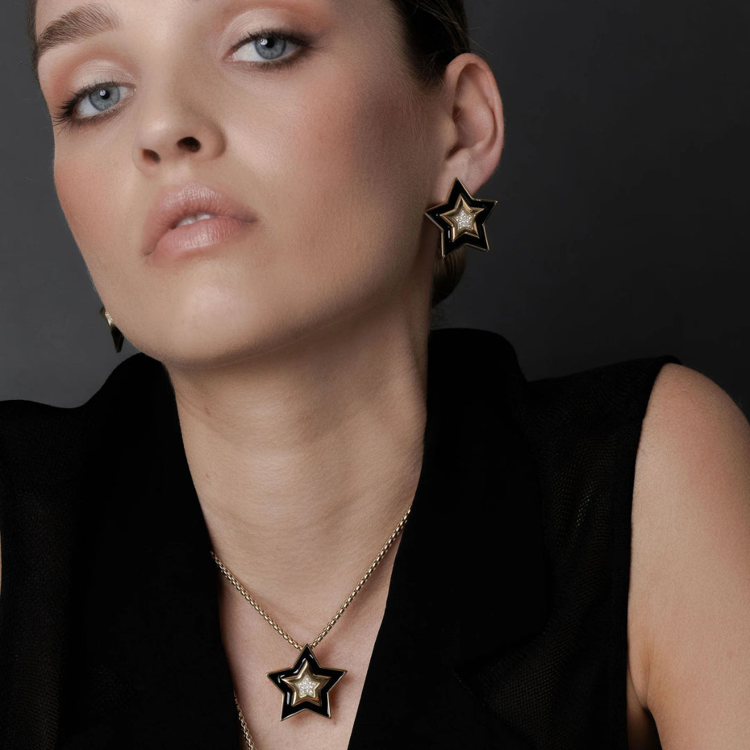 Silk & Steel Supernova Earrings Black Enamel + CZ + Gold