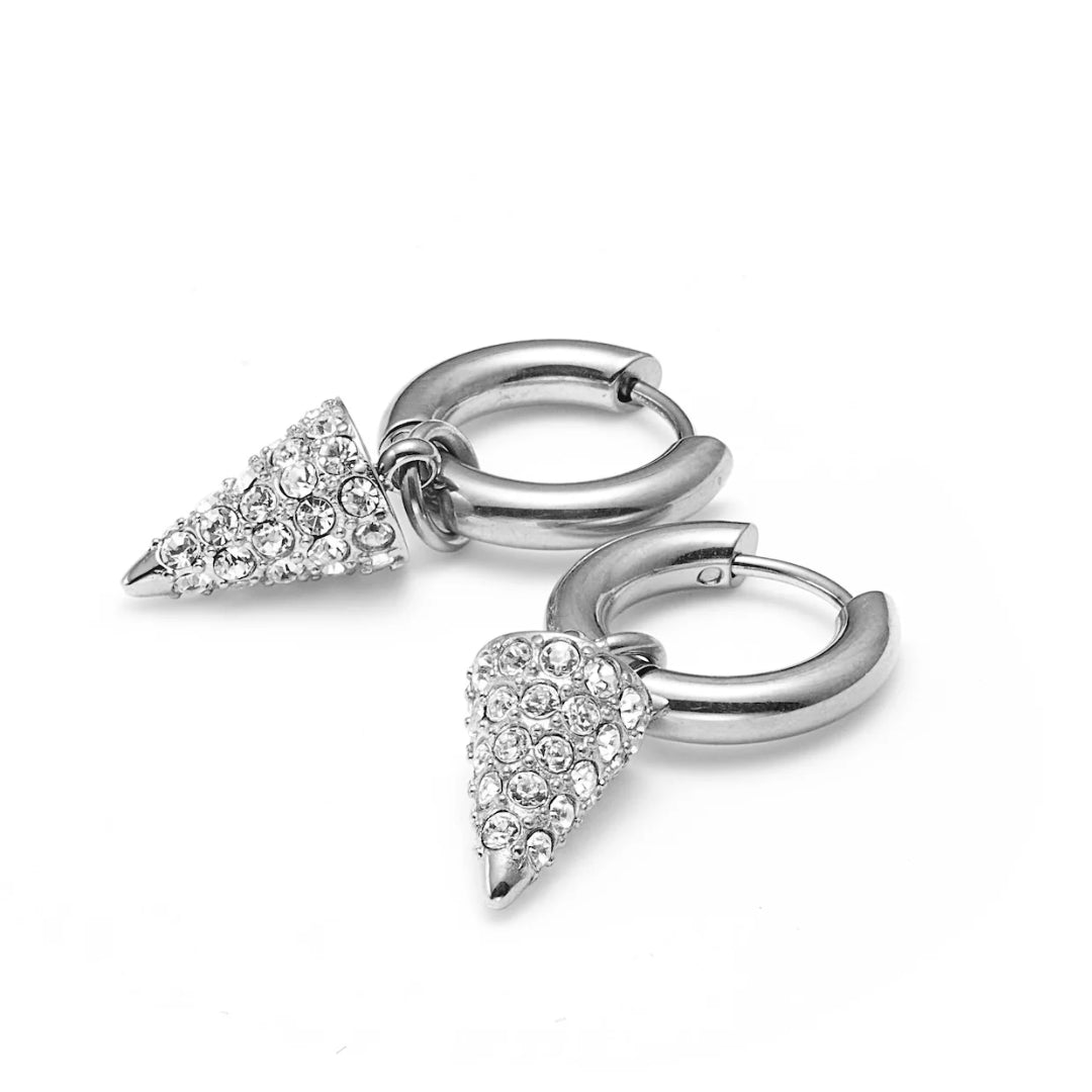 Silk & Steel Voltage Hoop Earrings CZ + Silver