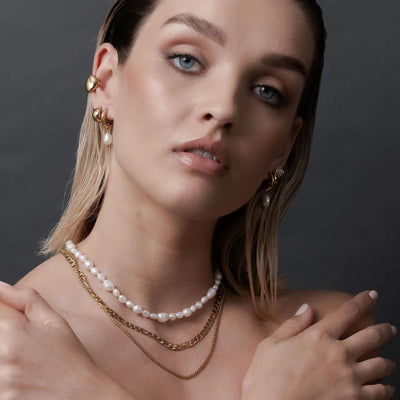 Silk & Steel Allure Hoop Earrings Pearl + Silver