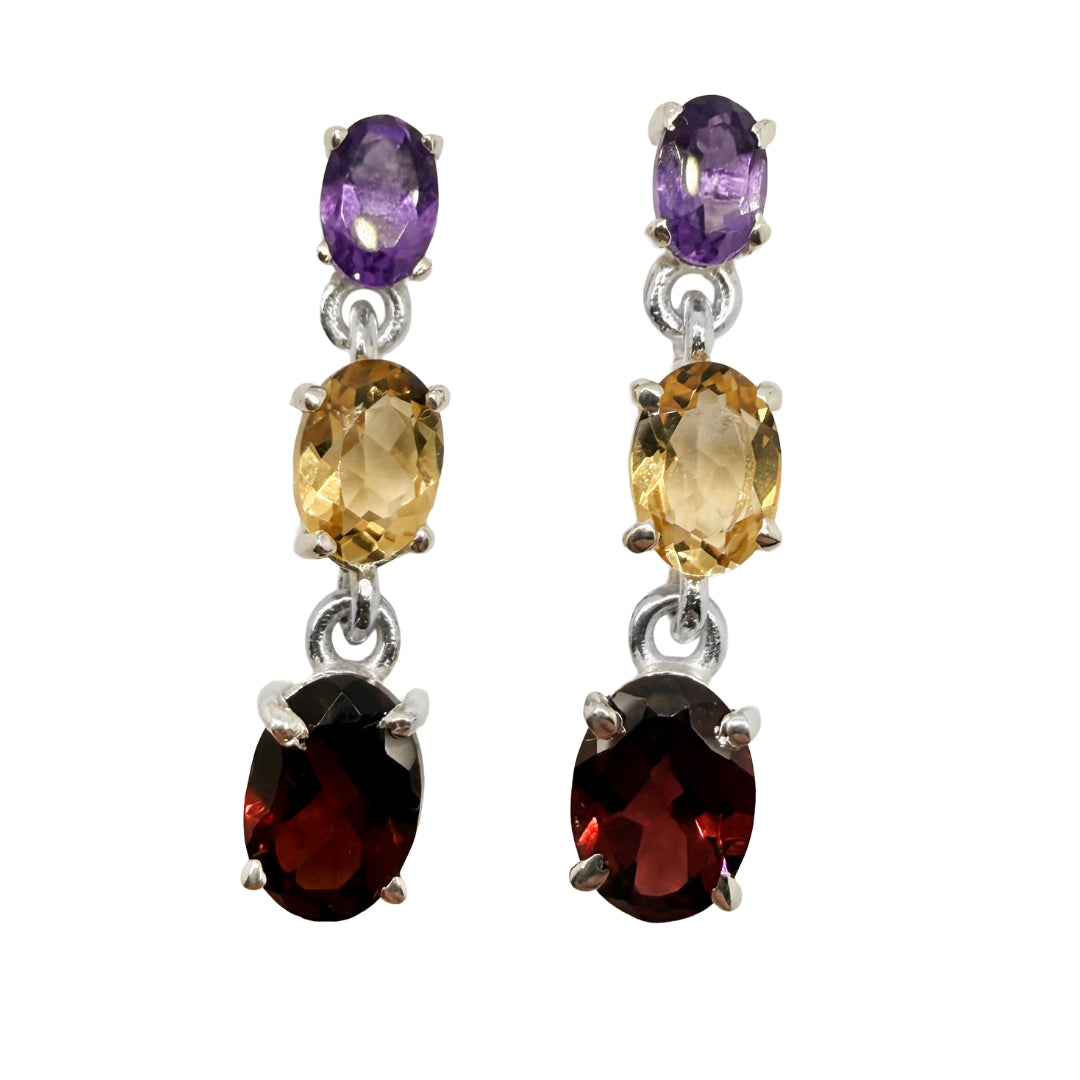 Drop Earrings Sterling Silver | Amethyst Citrine Garnet