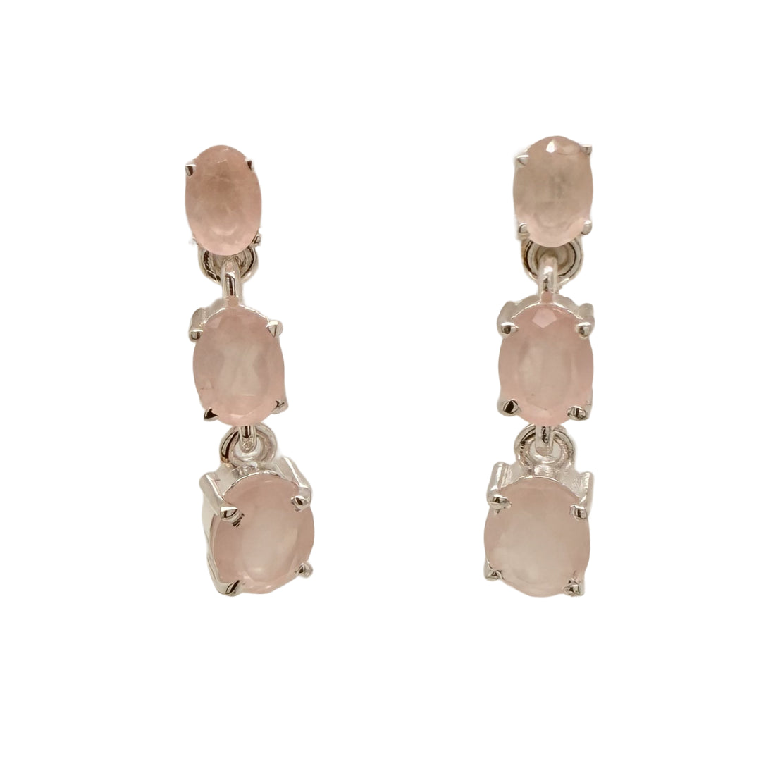 3-Stone Drop Earrings | Rose Quartz