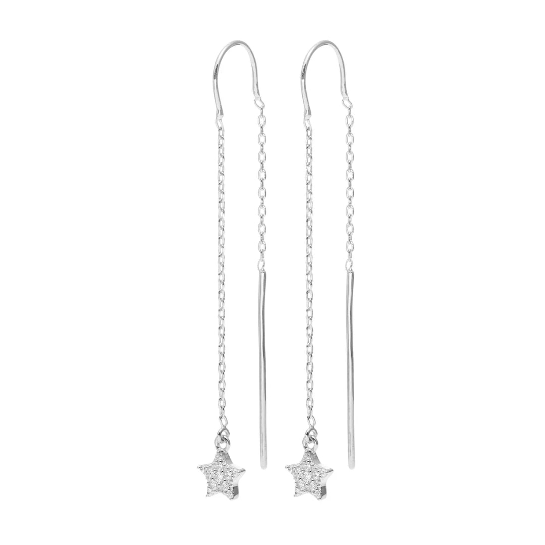 Silk & Steel Etoile Thread Earrings CZ + Silver