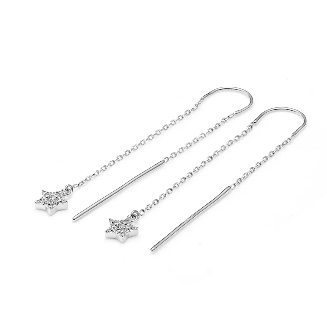 Silk & Steel Etoile Thread Earrings CZ + Silver