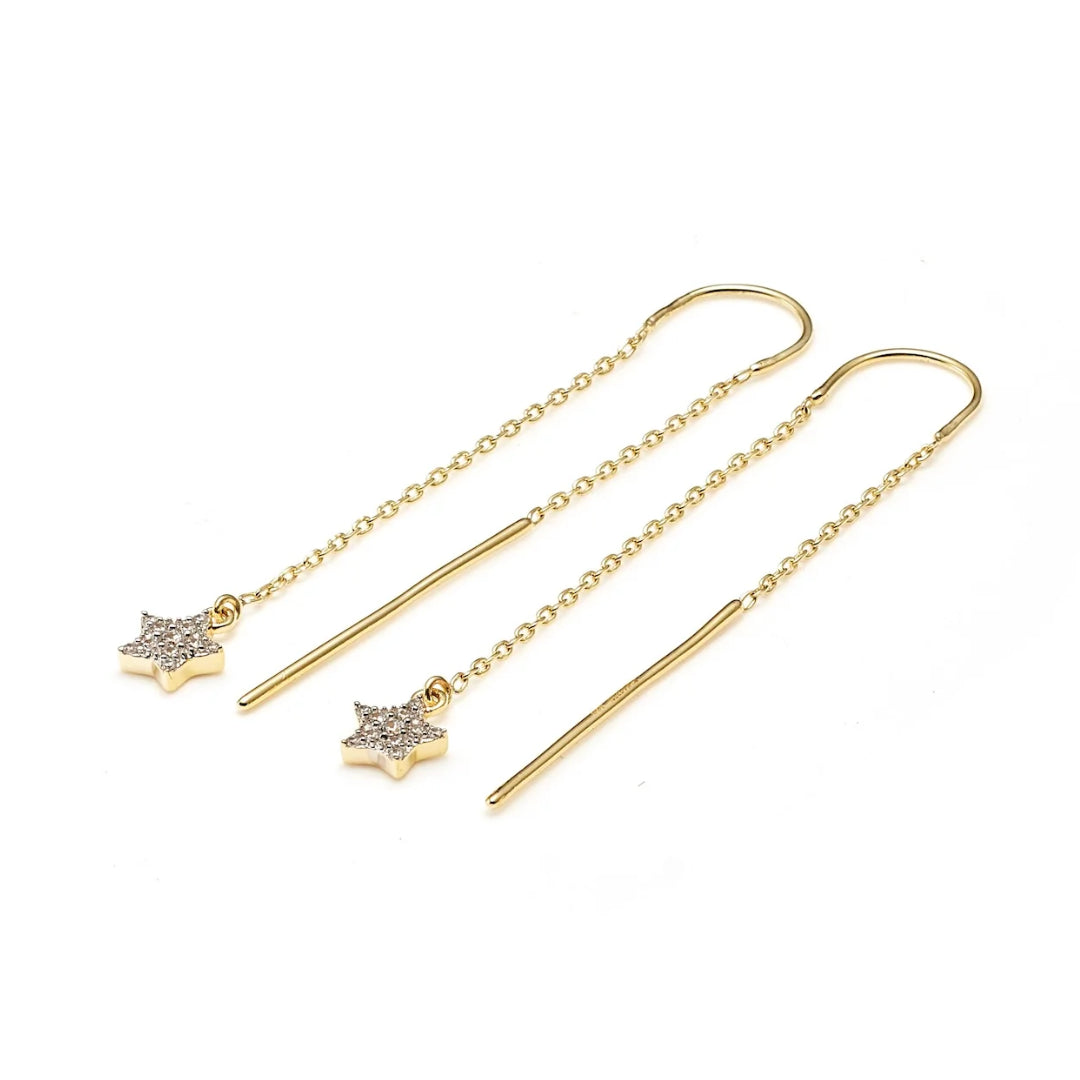 Silk & Steel Etoile Thread Earrings CZ + Gold