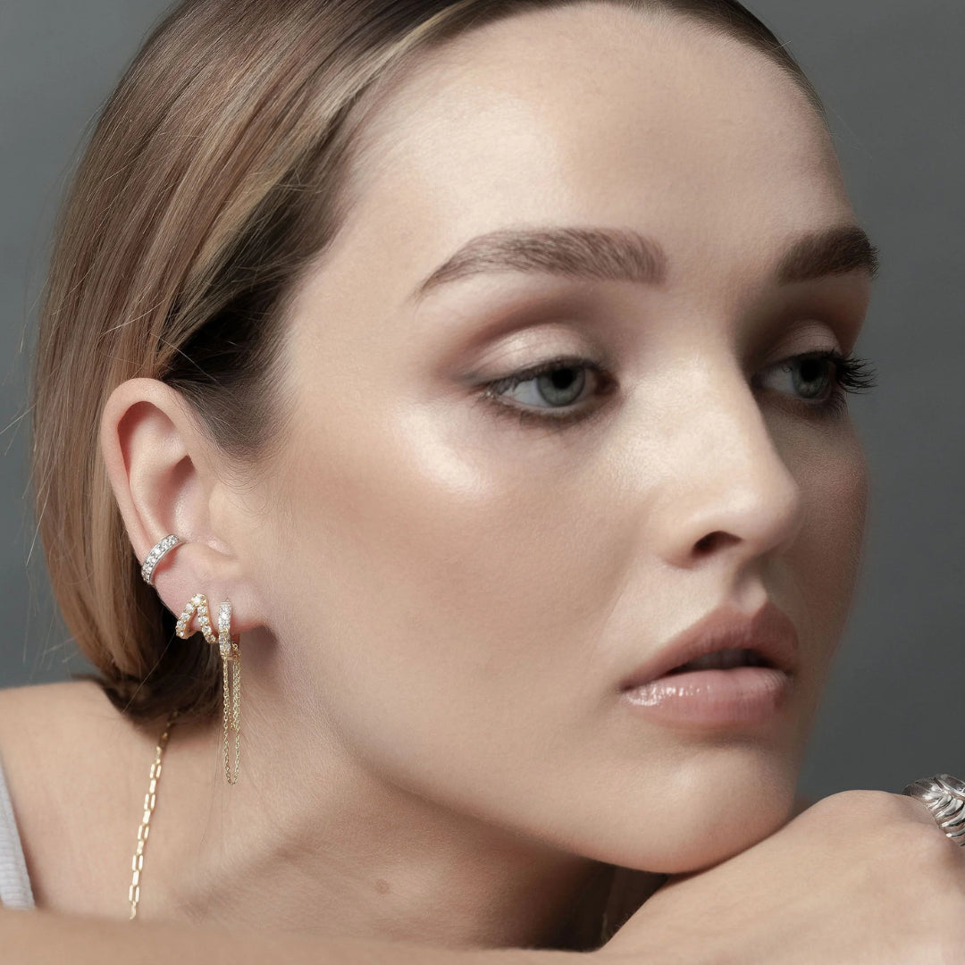 Silk & Steel Aria Hoop Earrings CZ + Gold