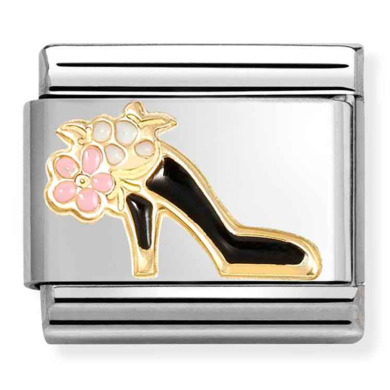 Nomination | Black Shoe with Flowers in 18K Gold