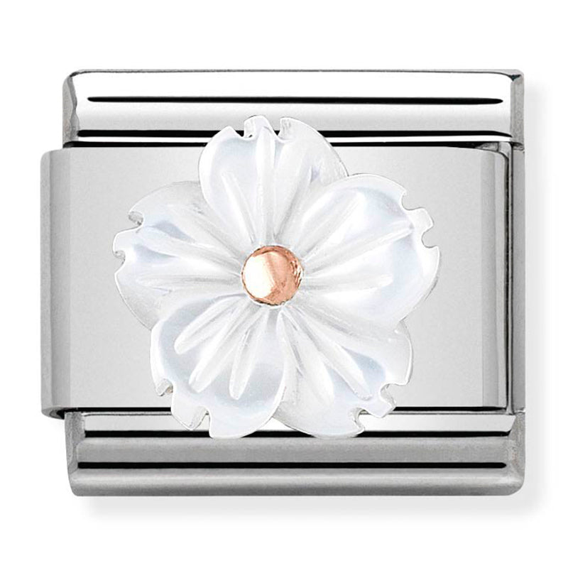 Nomination | Flower in White Mother of Pearl in Rose Gold
