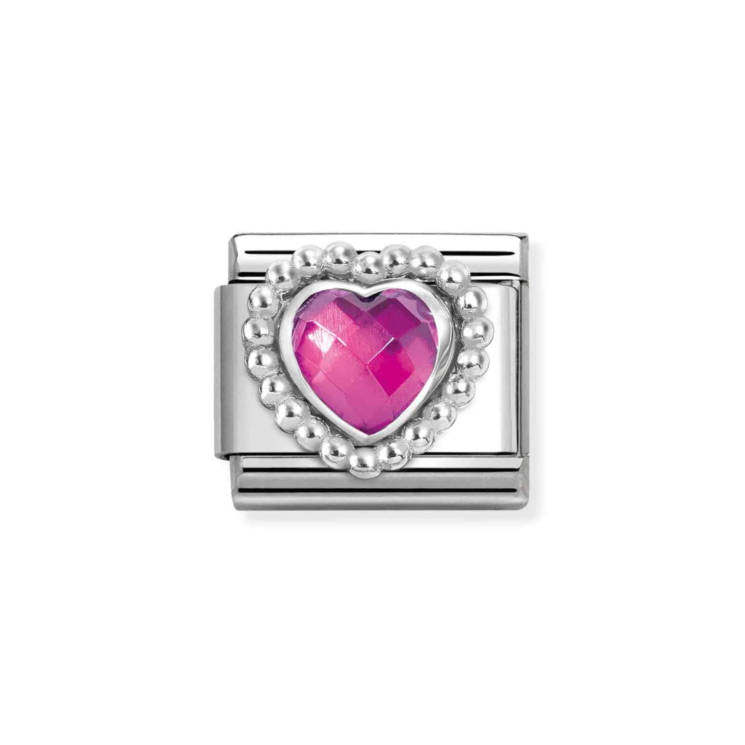Nomination Faceted Fushia Heart 925 Silver Composable Link