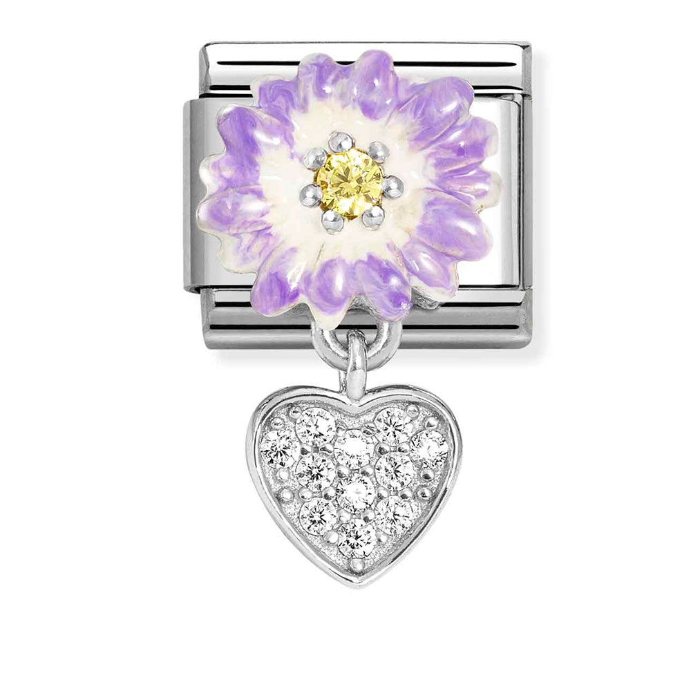 Nomination Purple Flower & Heart 925 Silver Composable Link