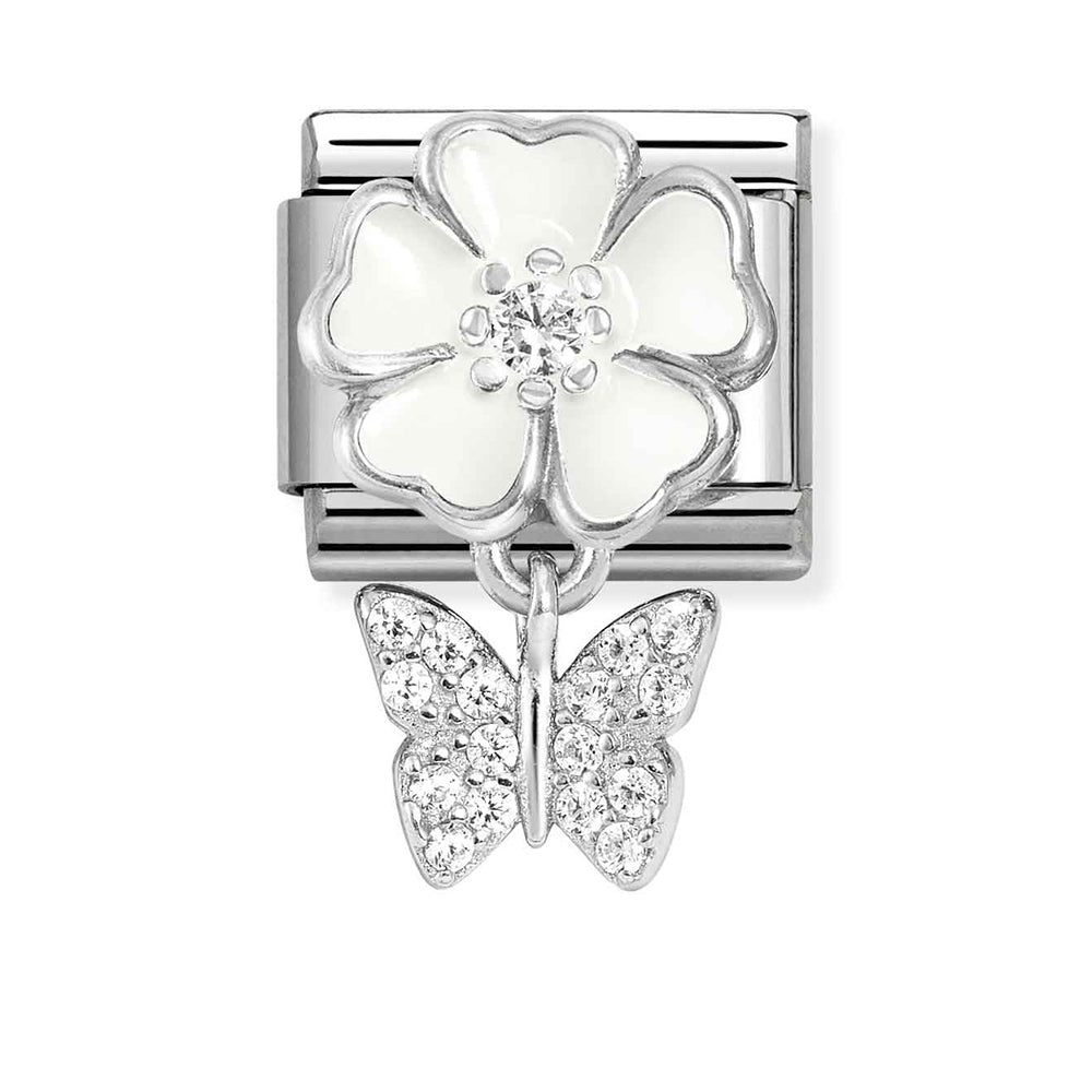 Nomination White Flower & Butterfly 925 Silver Composable Link