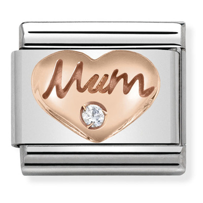 Nomination Mum Heart CZ 9K Rose Gold Composable Link