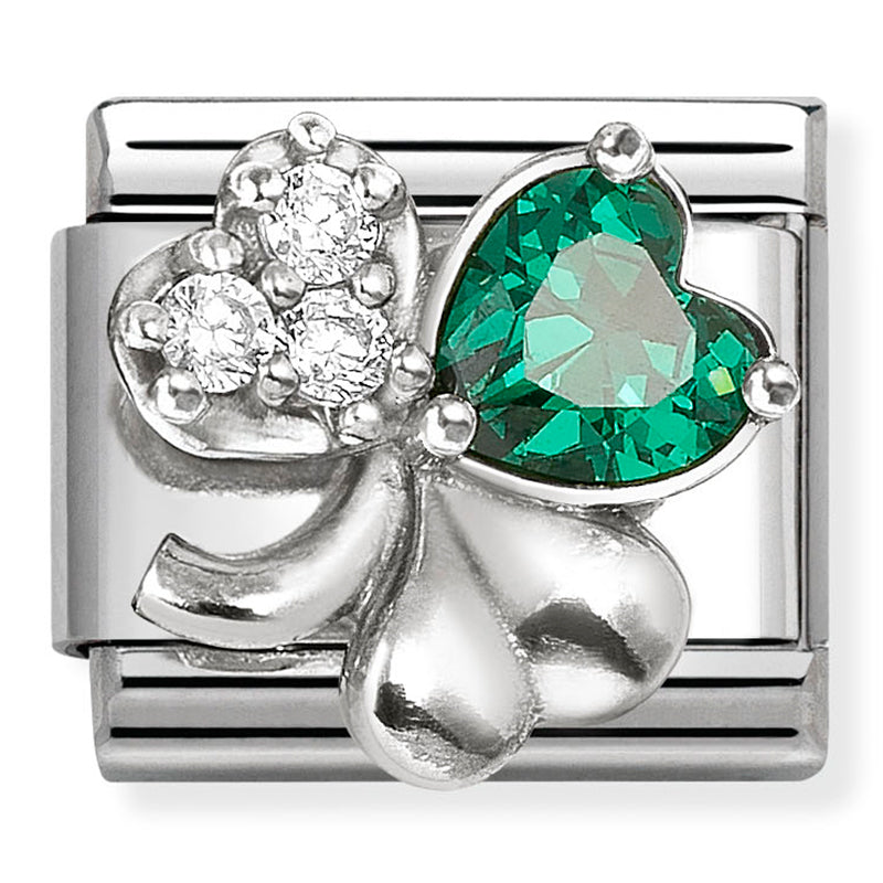 Nomination Clover Green & White CZ 925 Silver Composable Link