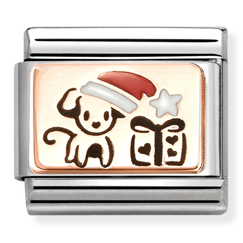 Nomination Puppy With Santa Hat 9K Rose Gold Composable Link