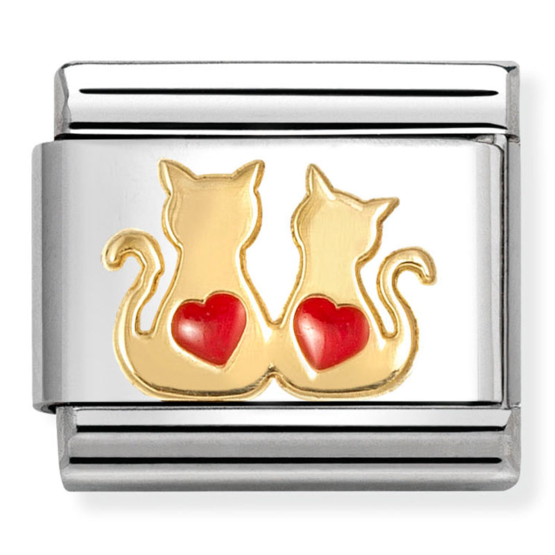 Nomination Cats With Red Heart 18K Gold Composable Link