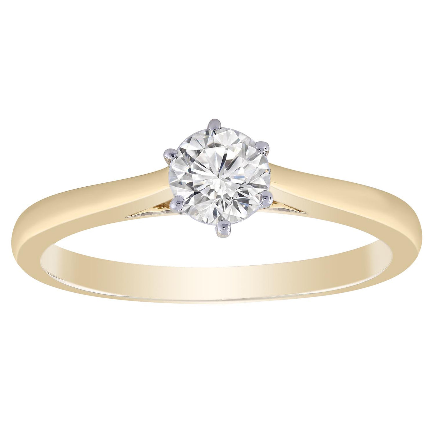 9ct Yellow Gold 0.5ct Solitaire 6 Claw Diamond Ring