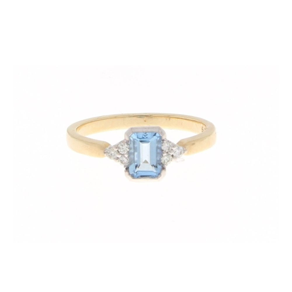 9ct Bitone Aquamarine & Diamond Ring (M.5)