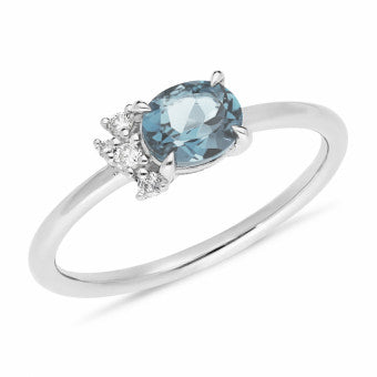 9k White Gold Aquamarine & Diamond Ring (O)