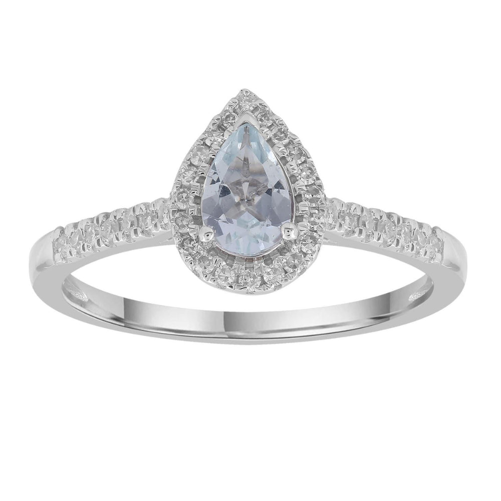 9k Aquamarine & Diamond Halo Ring