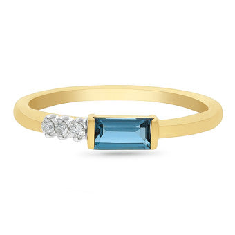 9k Yellow Gold Blue Topaz + Diamond Ring
