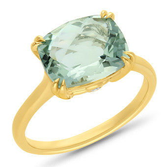 9k Yellow Gold Green Amethyst Dress Ring