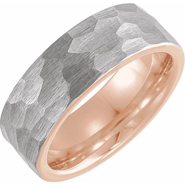 Tungsten & Rose Gold PVD Hammered Ring (T.5)