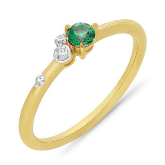 9k Yellow Gold Emerald & Diamond Assymetric Ring