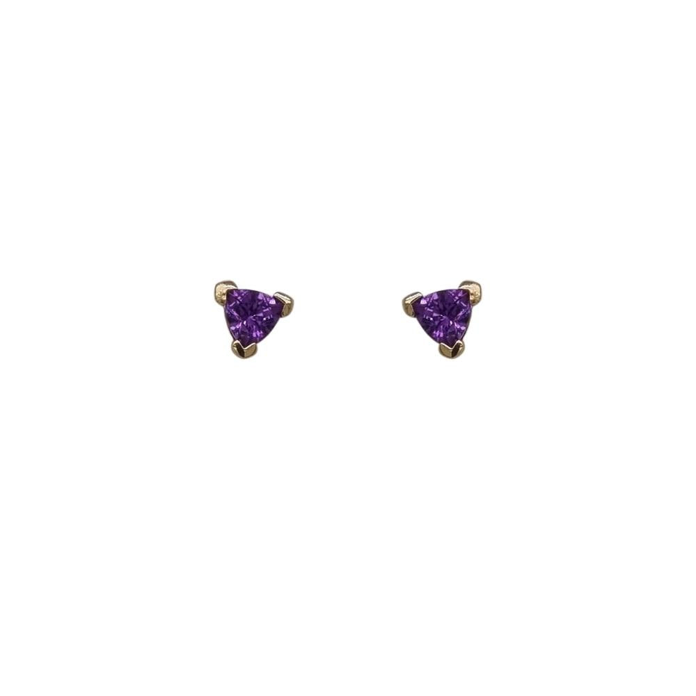 9ct Yellow Gold Purple Amethyst Trilliant Stud Earrings