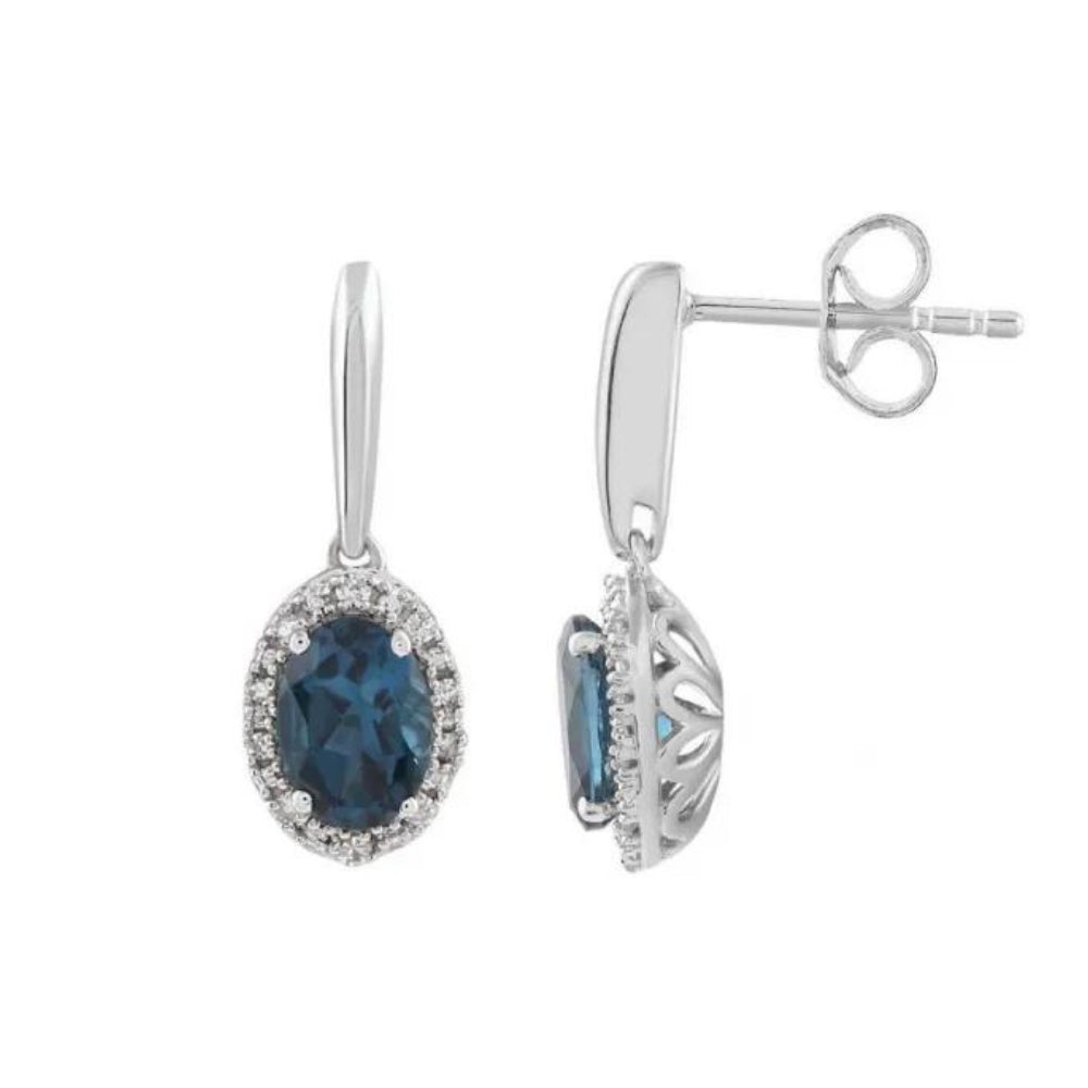 9k Blue Topaz & Diamond Earrings