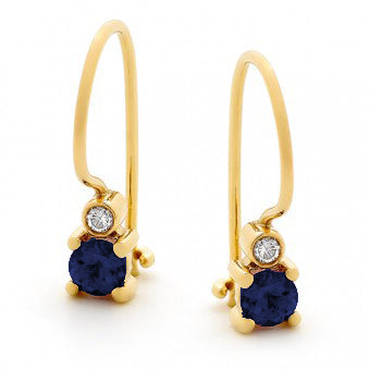 9k Yellow Gold Sapphire & Diamond Hook Earrings