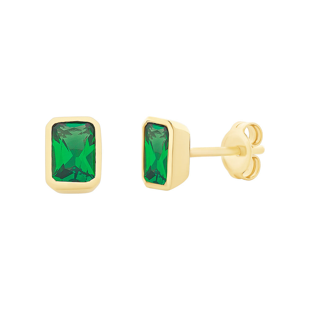 9k Yellow Gold Created Emerald Stud Earrings