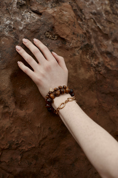 Silk & Steel Luna Tiger's Eye Bracelet | Gold